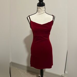 Yes Studio Red Velvet Dress with Cheetah Strap Details